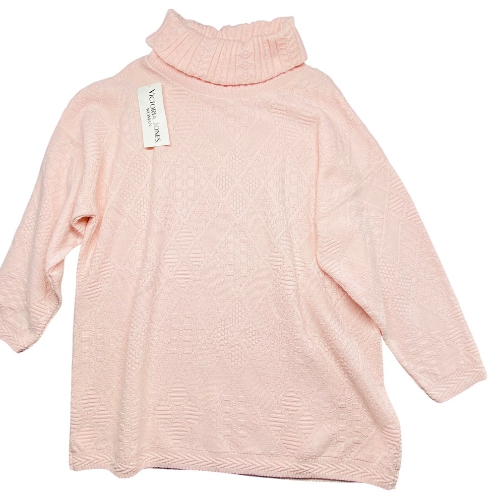VICTORIA JONES WOMAN Pink Textured Mock Neck Sweater Size 2X Acrylic